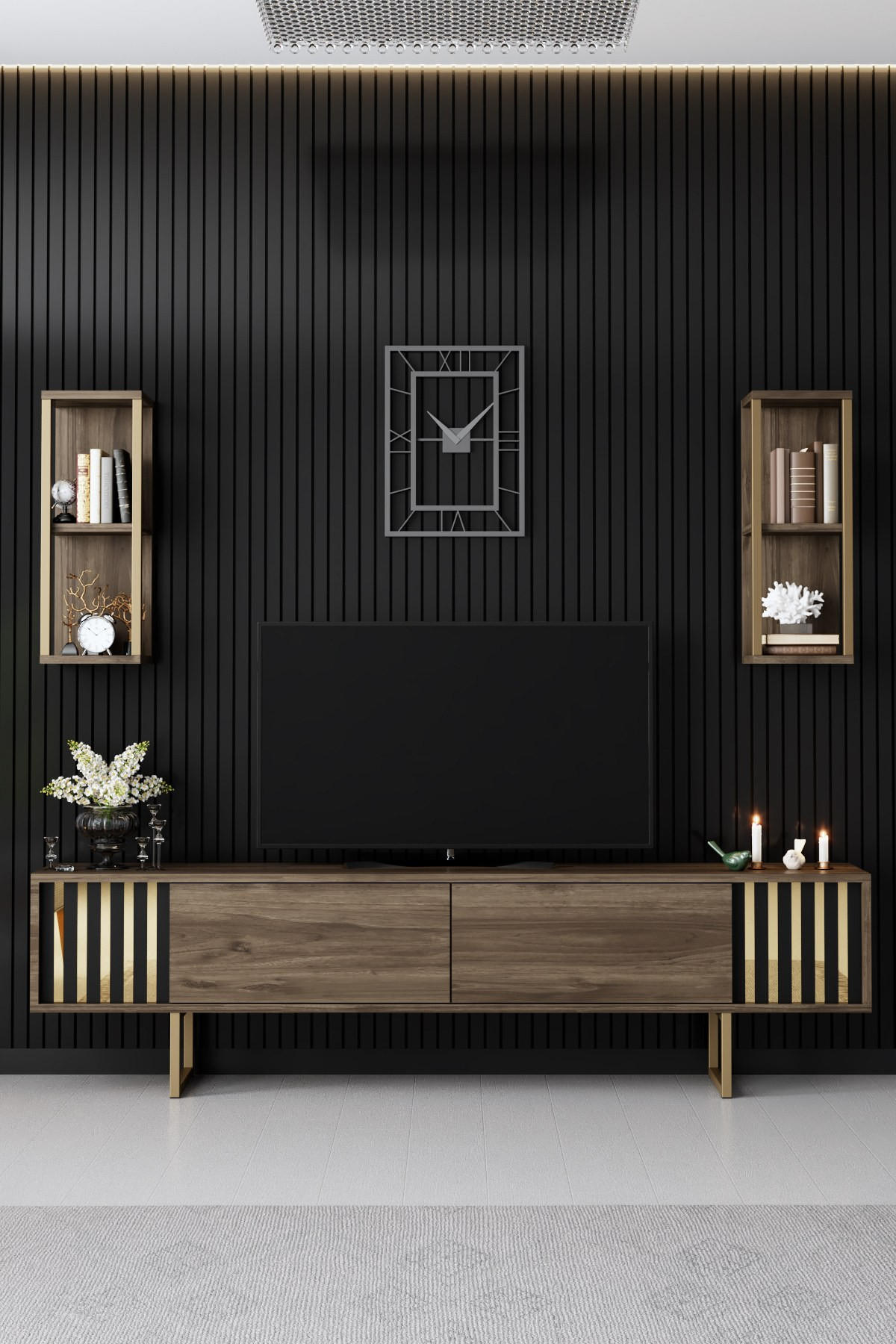 TV-MÖBEL Gold Line Nussbaum-Schwarz - Nussbaumfarben/Schwarz, Holz (180/48/30cm) - Habitat Garten