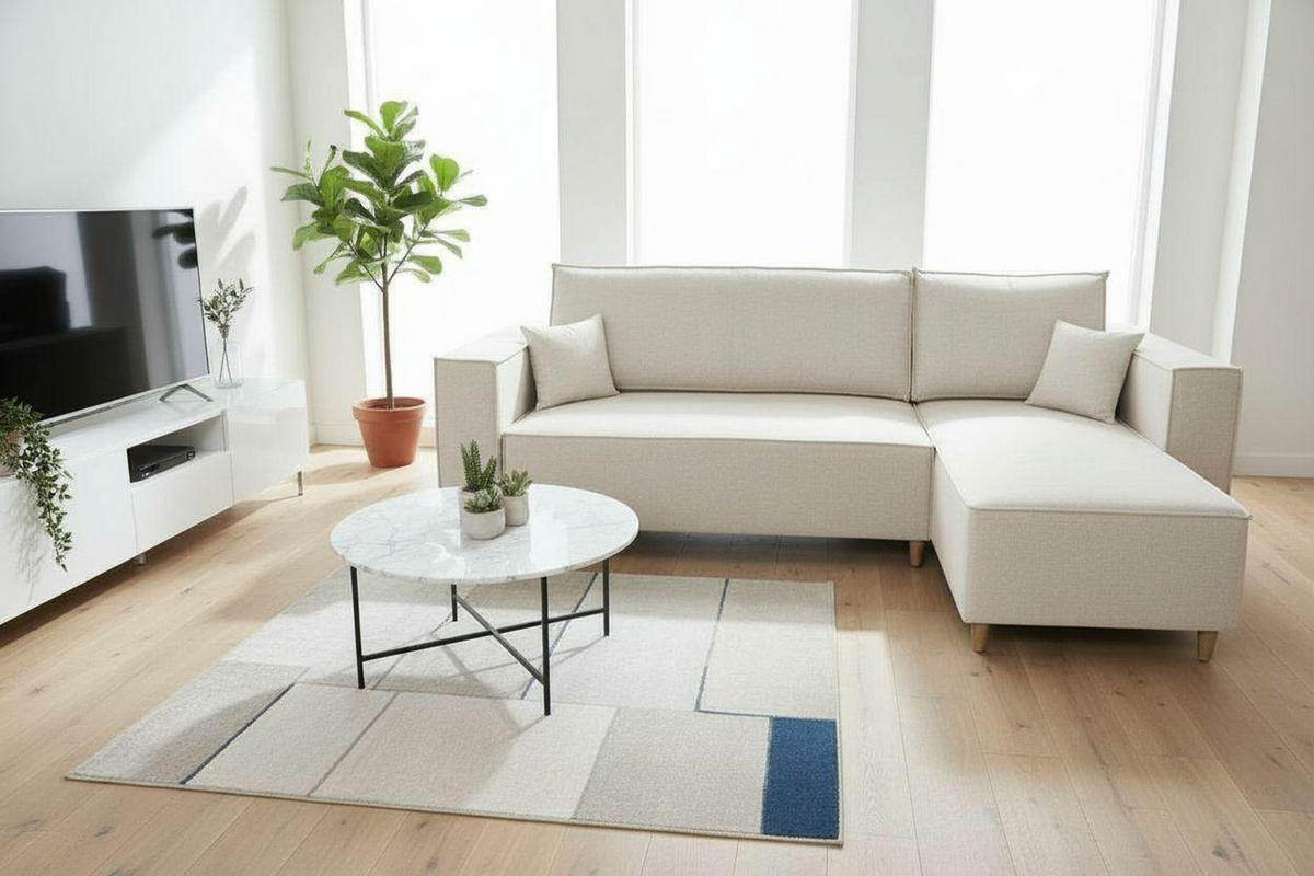 ECKSOFA RIO mit Schlaffunktion und Bettkasten, Farbe: Hellgrau, Velourstoff, Ottomane Universal - Hellgrau, Textil (249/142cm) - Marpur