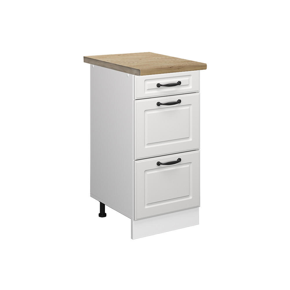 KÜCHENUNTERSCHRANK R-Line Weiß Landhaus 40 cm mit Schubladen, AP Eiche - Creme/Weiß, Holzwerkstoff (40/81.6/60cm) - Vicco