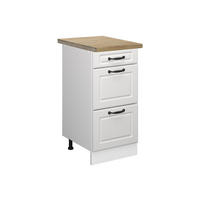 KÜCHENUNTERSCHRANK R-Line Weiß Landhaus 40 cm mit Schubladen, AP Eiche - Creme/Weiß, Holzwerkstoff (40/81.6/60cm) - Vicco