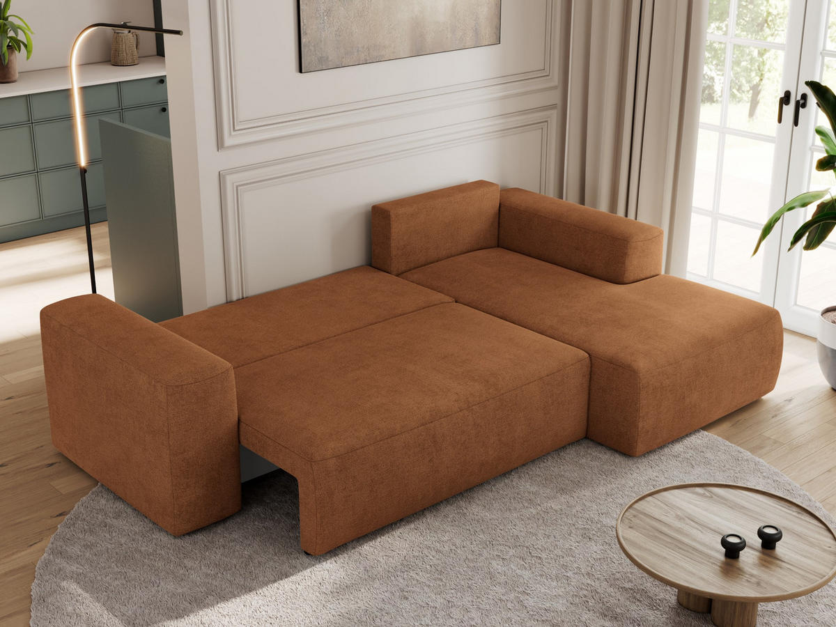 ECKSOFA TRENTINO L Orange Stukture - Rechts - Schwarz/Orange, Textil (164/266cm) - MKS