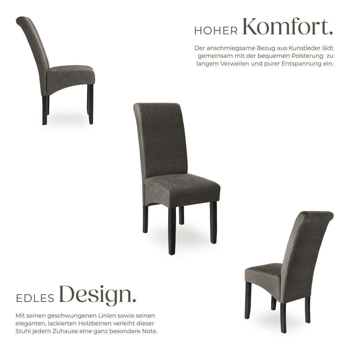 ESSZIMMERSTUHL 6er Set 44 x 63 x 106 cm grau marmoriert - Grau, Textil (44/106/45cm) - tectake