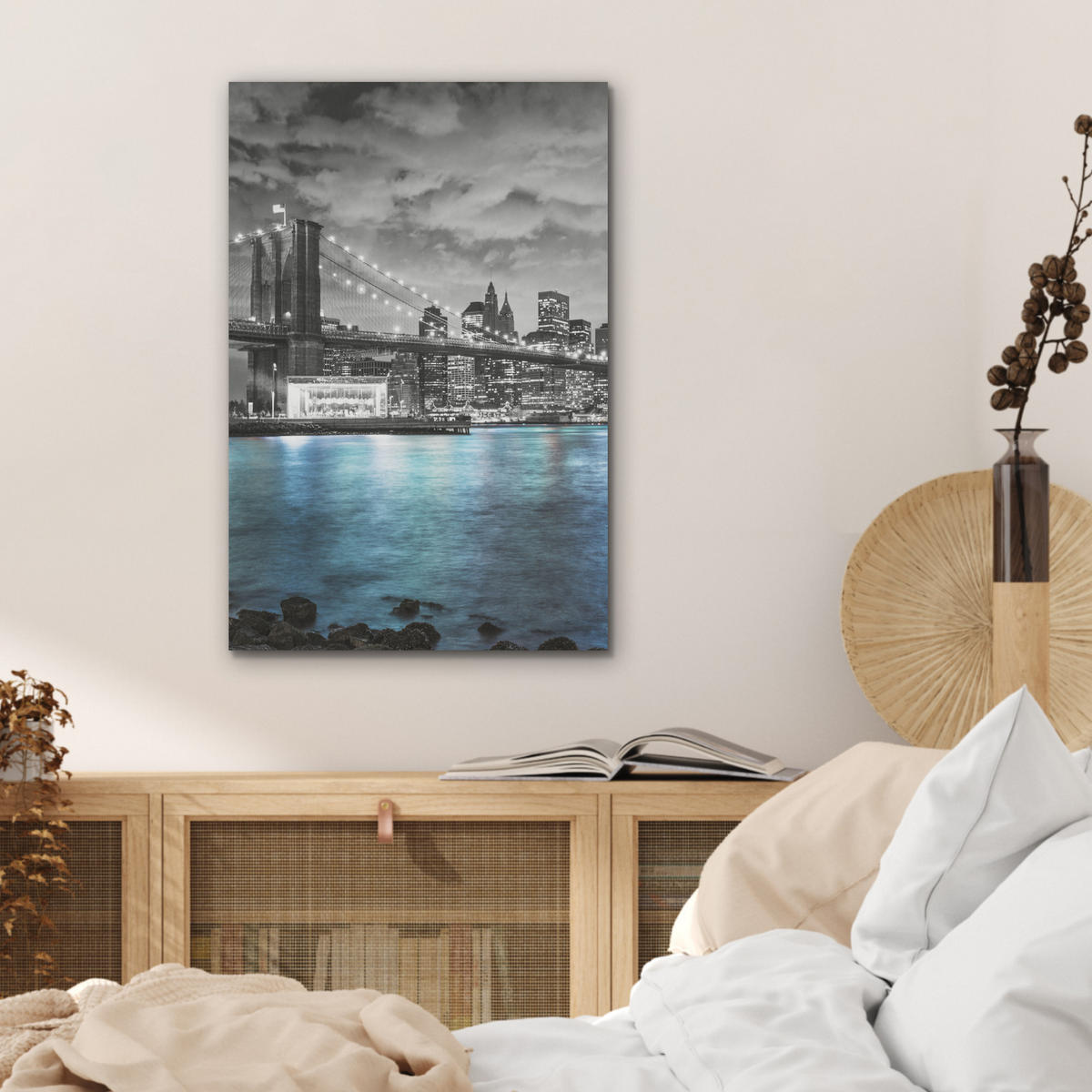 AKUSTIKBILD New York - Skyline - Stadt - Blau Kunstdruck Schlafzimmer 50x70 cm - Blaugrau, Kunststoff (50/70/0.9cm) - MuchoWow