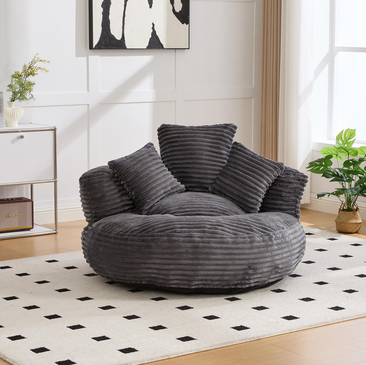 SITZSACK mit Rückenlehne und Armlehnen 108 x 108 cm Cord dunkelgrau - Dunkelgrau, Textil (108/52/108cm) - Meubliv