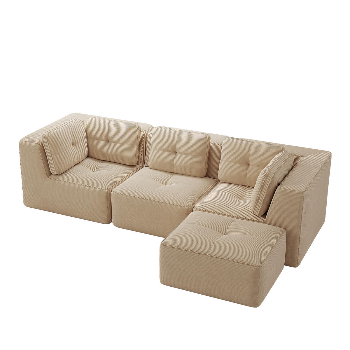 3-SITZER Sofa 297x177x69 cm aus Cordstoff rahmenlos modular mit Ottoman, beige - Beige, Textil (177/69/297cm)