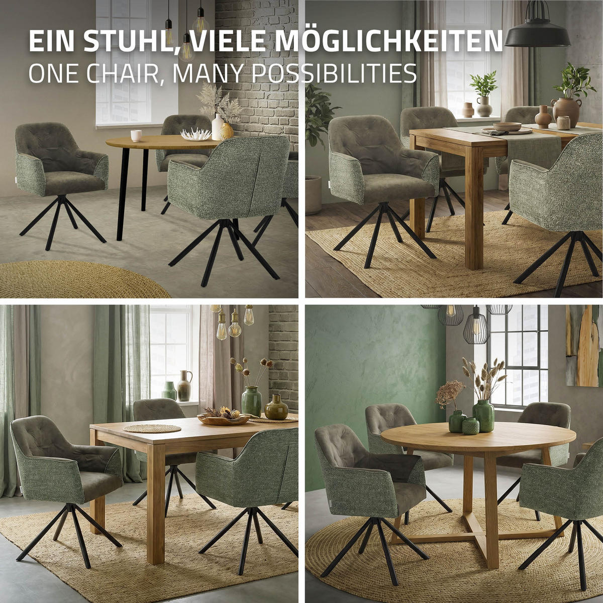 ESSZIMMERSTUHL drehbar Küchenstuhl gepolstert aus Webstoff-Kunstleder Grün - Schwarz/Grün, Textil/Metall (62/87/65cm) - ML-DESIGN