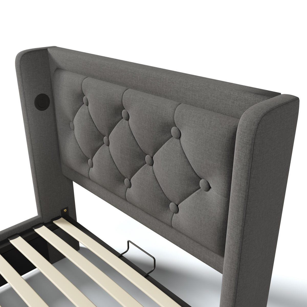 POLSTERBETT aus Baumwolle 90x200 cm in Grau mit LED & USB Typ-C - Grau, Textil (90/200cm) - Modfu
