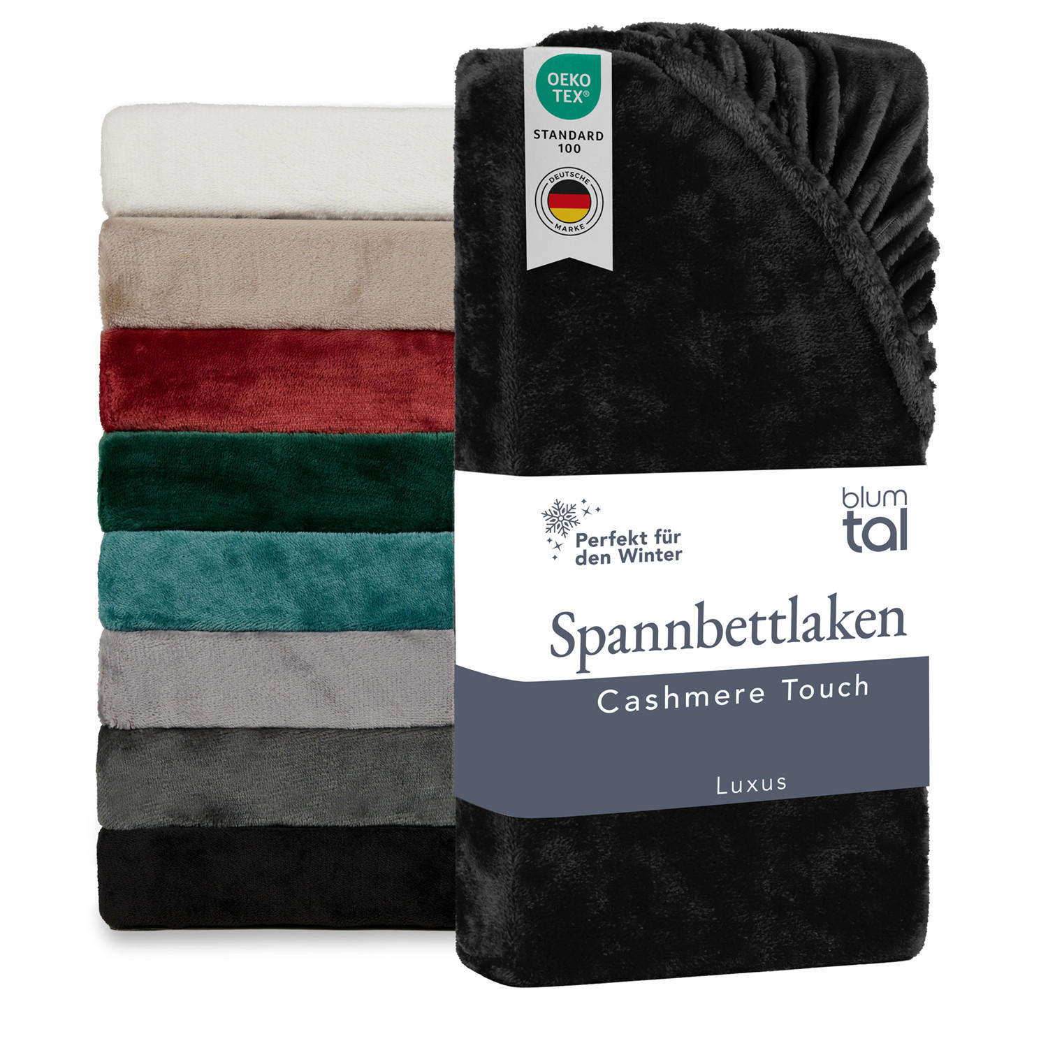 SPANNBETTLAKEN Cashmere Touch 180x200 cm Plüsch Schwarz - Schwarz, Textil (200/180cm) - Blumtal