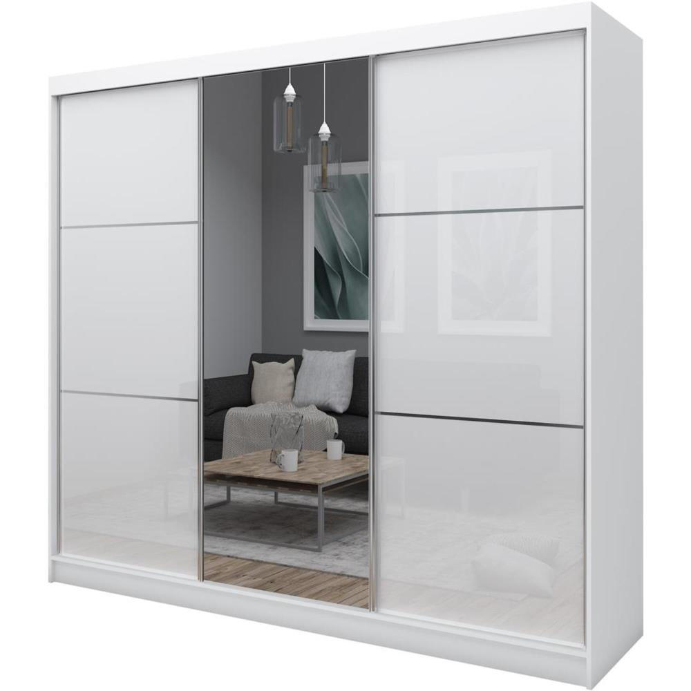 SCHWEBETÜRENSCHRANK Viva 240/216/61 weiß mit Spiegel - Weiß, Holzwerkstoff (240/216/61cm) - Beautysofa