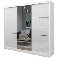 SCHWEBETÜRENSCHRANK Viva 240/216/61 weiß mit Spiegel und Schubladeneinsätze - Weiß, Holzwerkstoff (240/216/61cm) - Beautysofa