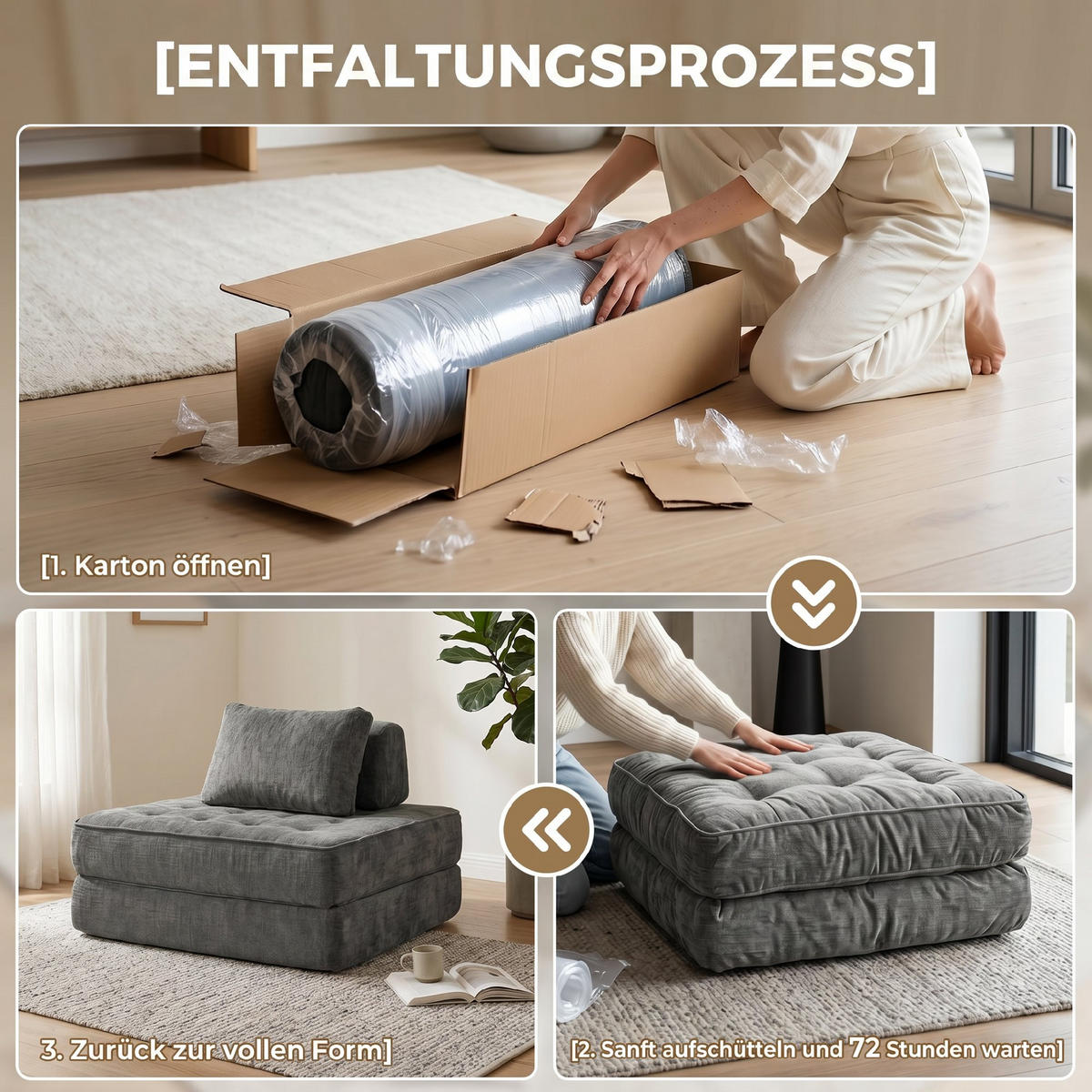 BODENSESSEL Chenille Grau - Grau, Textil (97/70/97cm) - HOMCOM