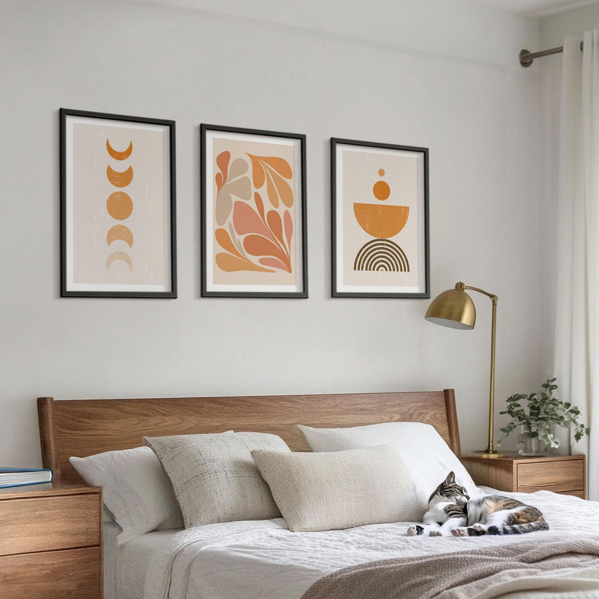 BILDER SET 3er Set - 40x60 cm Schwarzer Rahmen - Abstrakte orange Formen - Schwarz, Kunststoff (40/60cm) - TULUP