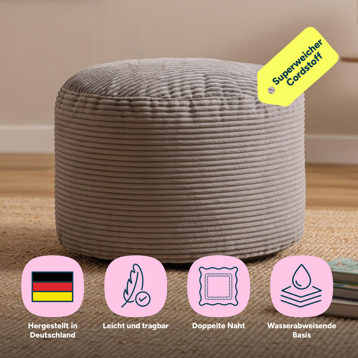 SITZPOUF Rund Milano - Grau, Textil (55/35/55cm) - icon