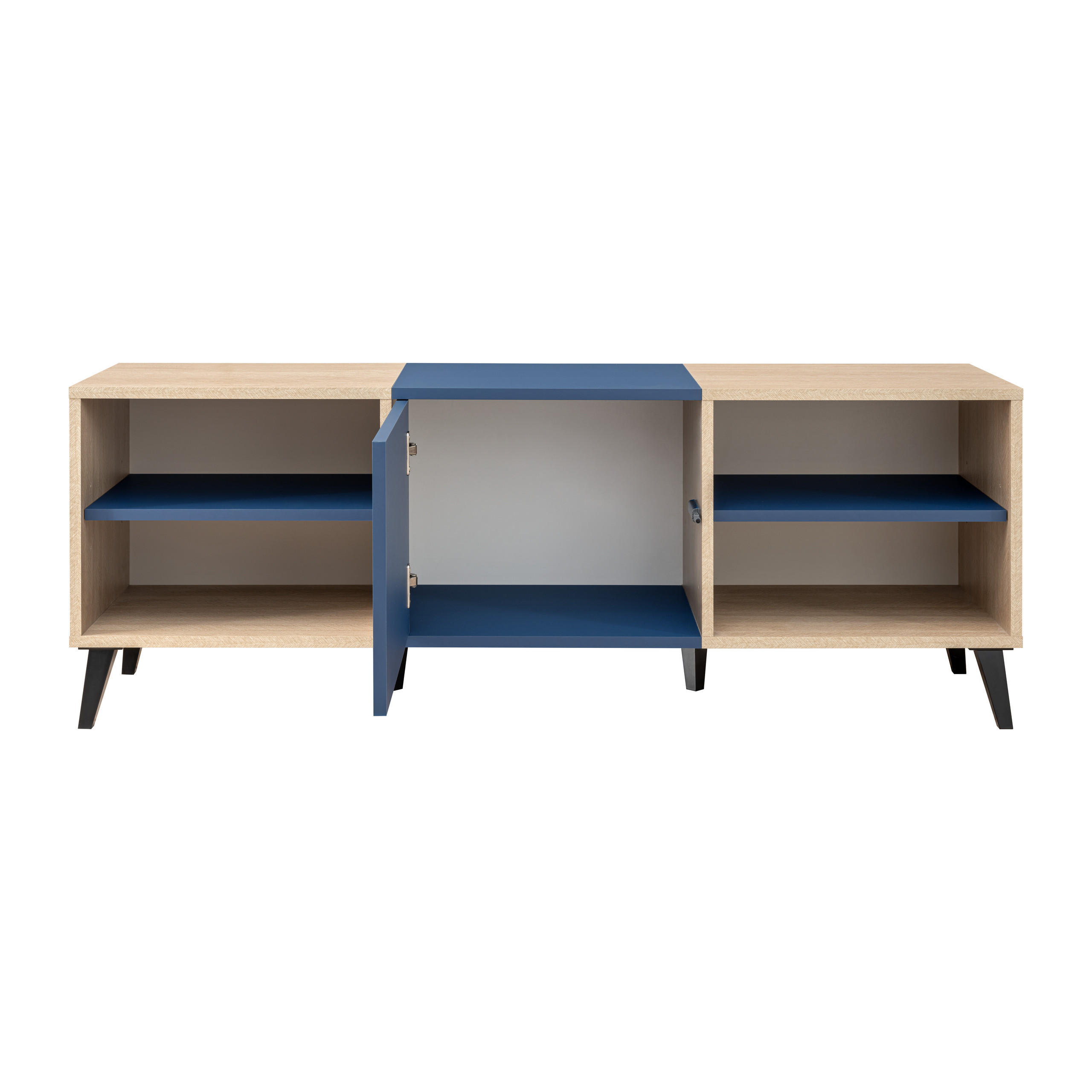 LOWBOARD FONDI, Blau, Skandinavische Tanne - Blau/Hellbraun, Holzwerkstoff/Metall (135.7/49/35cm) - Komodee