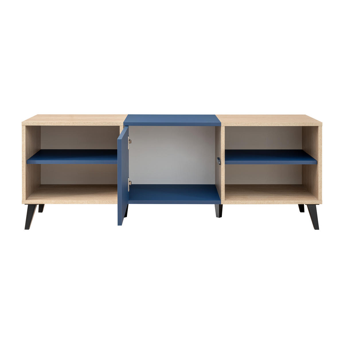 LOWBOARD FONDI, Blau, Skandinavische Tanne - Blau/Hellbraun, Holzwerkstoff/Metall (135.7/49/35cm) - Komodee