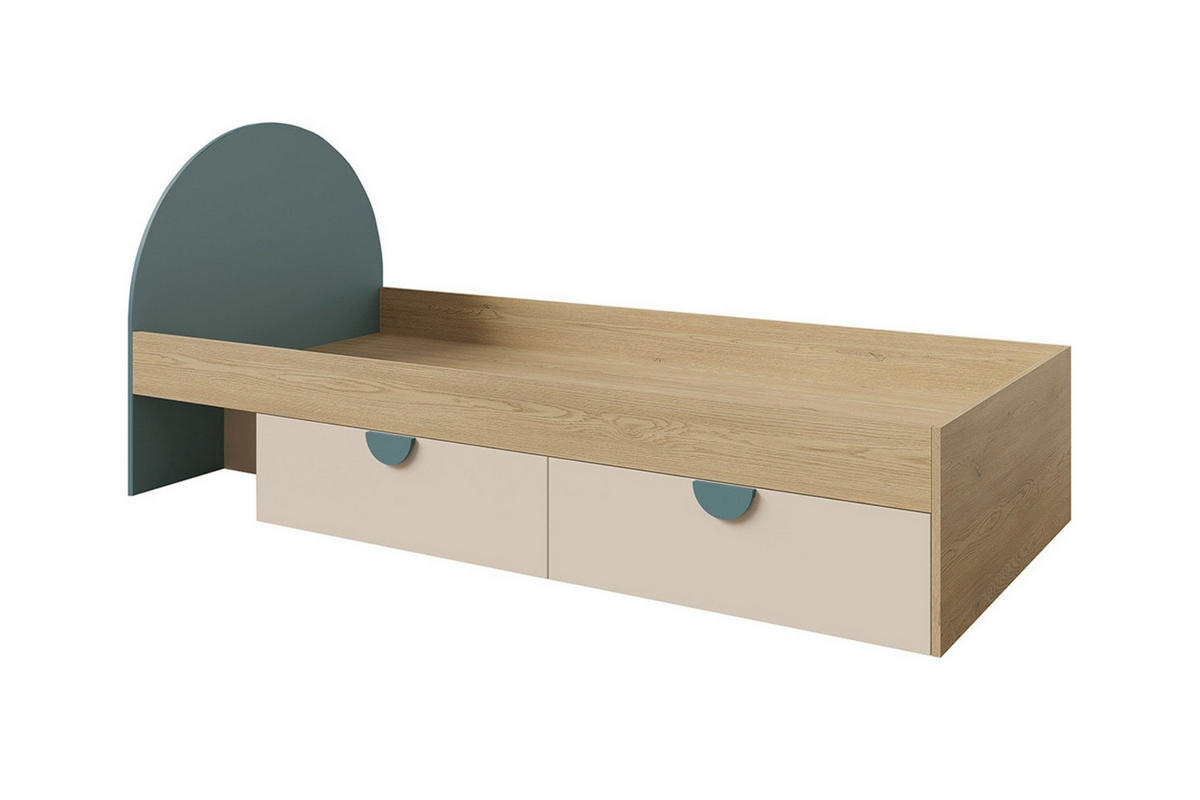 JUGENDBETT LEXO 13 90/200 cm in Eiche Cremona/Macadamia/Meeresblau - Blau/Eichefarben, Holzwerkstoff (90/200cm) - Deine Möbel 24