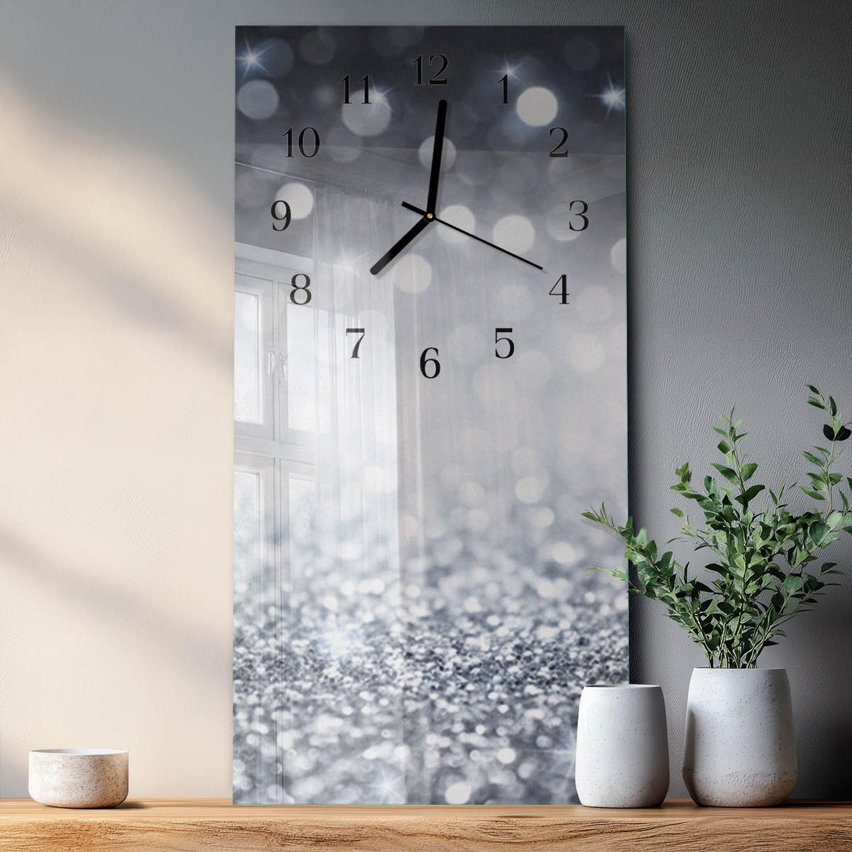 WANDUHR 60x30 cm - Gras - Silberfarben, Glas (30/60/0.4cm) - TULUP