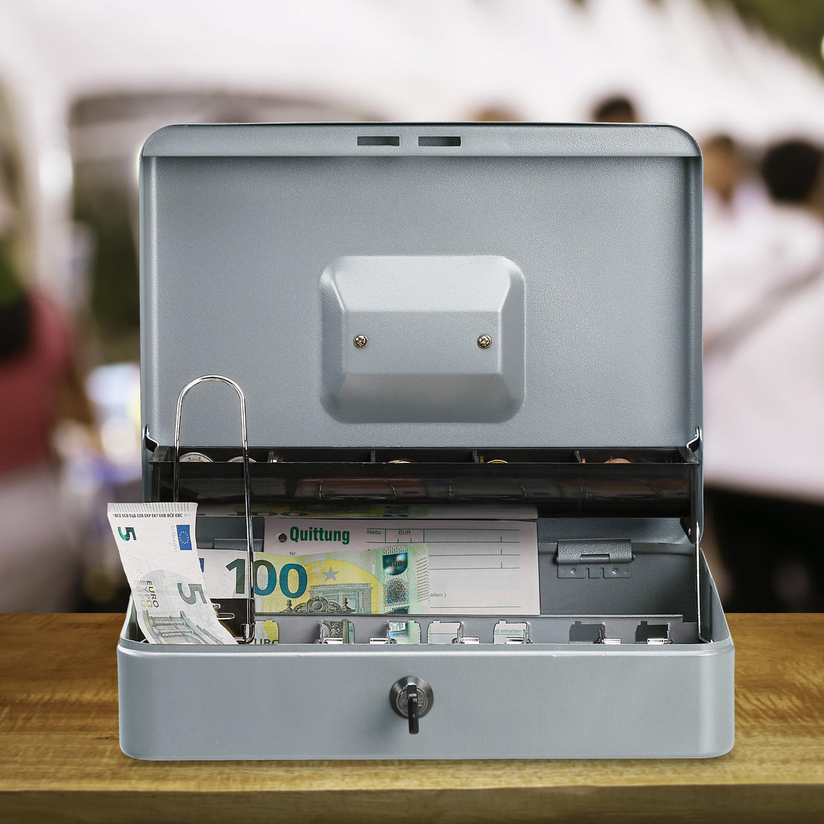 GELDKASSETTE - Silberfarben, Kunststoff/Metall (30.5/8.5/24.5cm) - Relaxdays