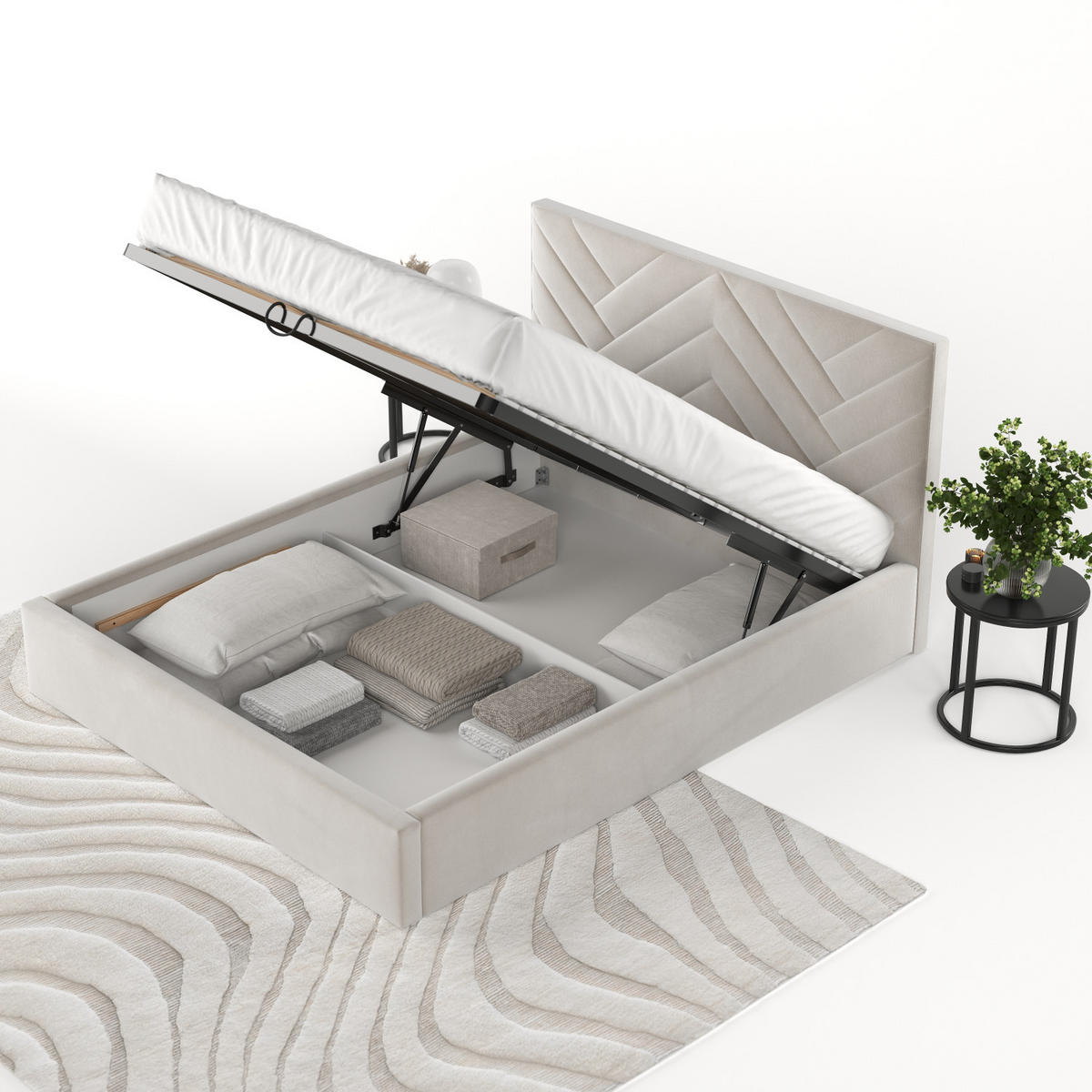 POLSTERBETT Arco 140/200 cm Hellbeige im Paros Stoff - Beige/Schwarz, Holz/Holzwerkstoff (140/200cm) - AltaBeds