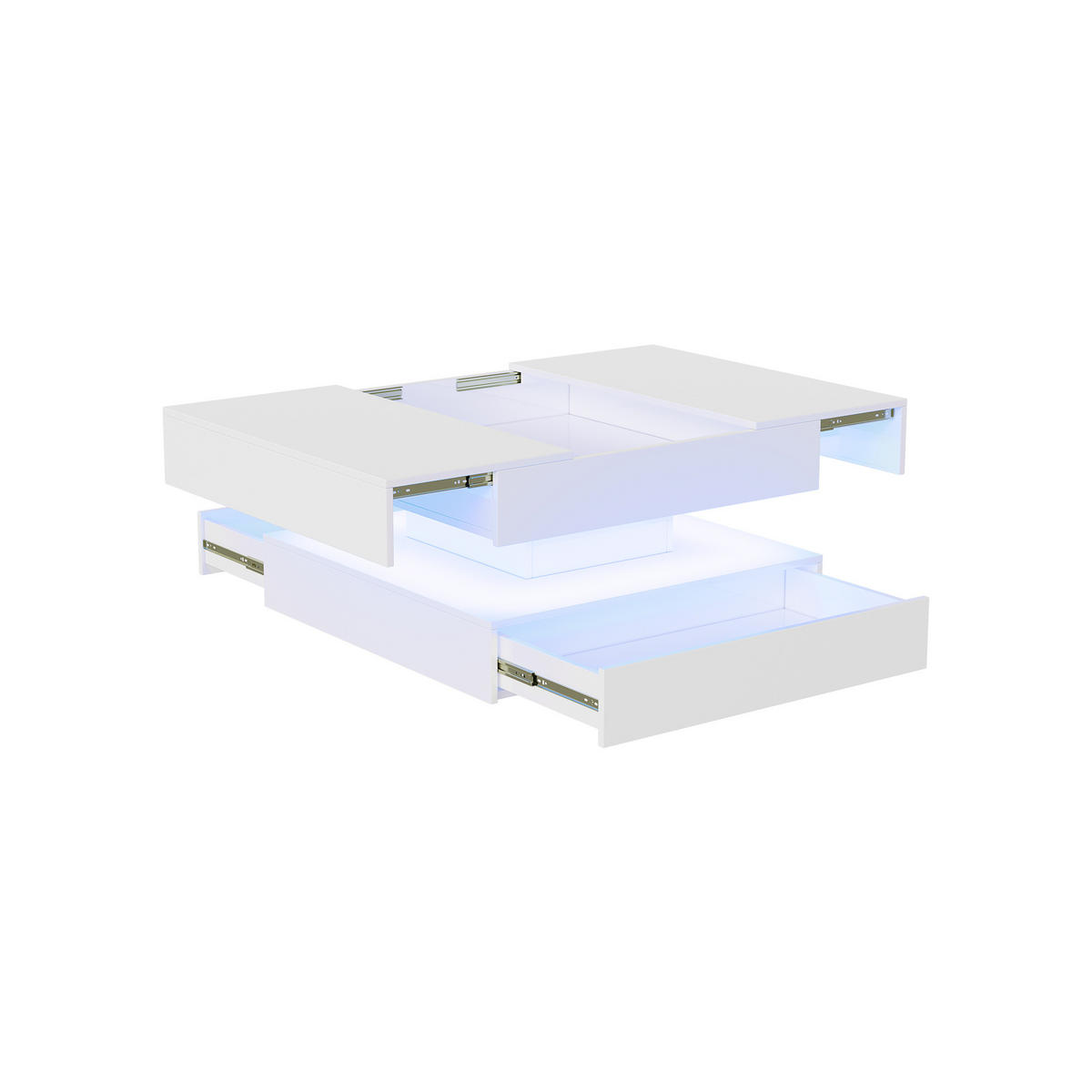 COUCHTISCH 78x78 cm mit RGB-LED & 2 Schubladen, Weiß Hochglanz - Weiß, Metall (78/78/43cm) - EuroLiving