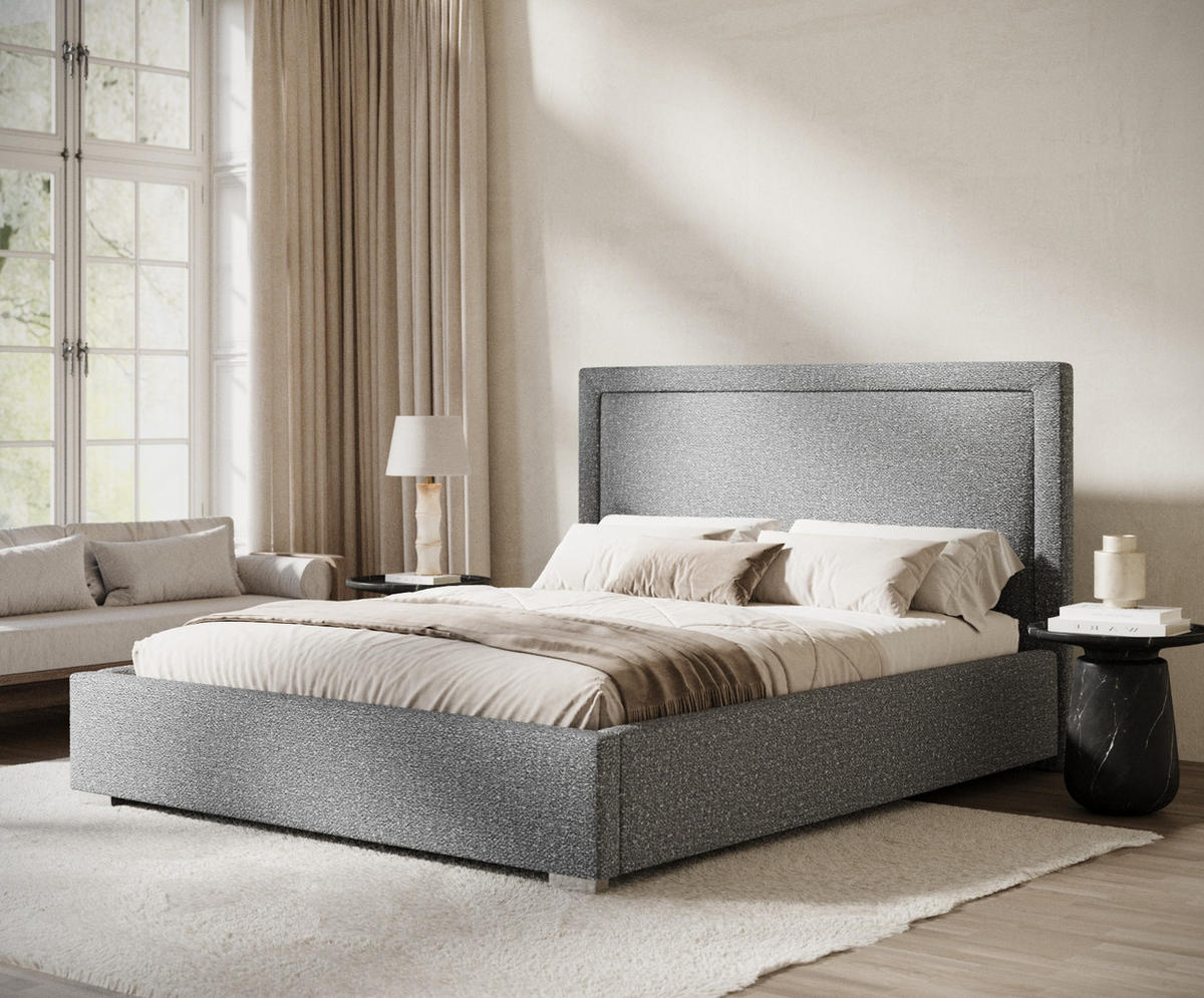 POLSTERBETT Ordina Grau 160/200 cm im Plüsch-Stoff - Silberfarben/Naturfarben, Holz/Holzwerkstoff (160/200cm) - Maison de Reve