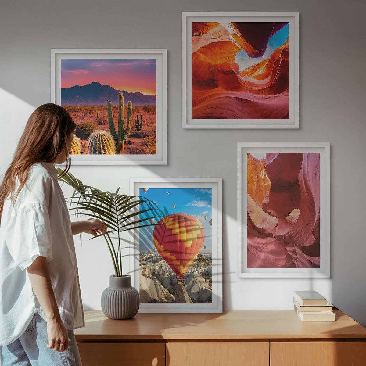 BILDER SET 4er Set - 50x50 cm & 40x60 cm Weißer Rahmen - Landschaften von Wüstenschluchten - Weiß, Kunststoff (50/50cm) - TULUP