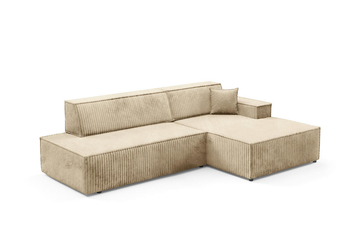 ECKSOFA TESSO R-S Beige Kordstoff mit Schlaffunktion - Beige, Holz (247/170cm) - MASSENO