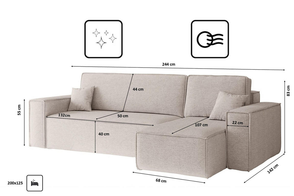 ECKSOFA, Best L-Form, Stoff Neve, Beige, Rechts - Beige, Holz (244/142cm) - Kaiser Möbel