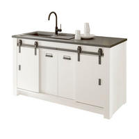 KÜCHENSCHRANK weiß Pinie, anthrazit Landhaus 161 cm, Küche Unterschrank für Spüle oder Kochfeld - Anthrazit/Schwarz, Holzwerkstoff/Metall (161/93/64cm) - Furn.Design