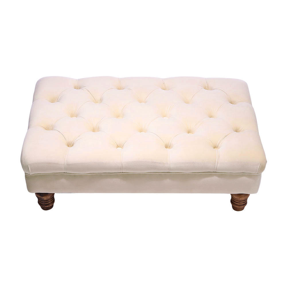 POLSTERHOCKER 90/60/30 cm Knopfheftung Holzbeine Flanell Beige - Beige/Walnussfarben, Holz/Textil (90/30/60cm) - Livingandhome