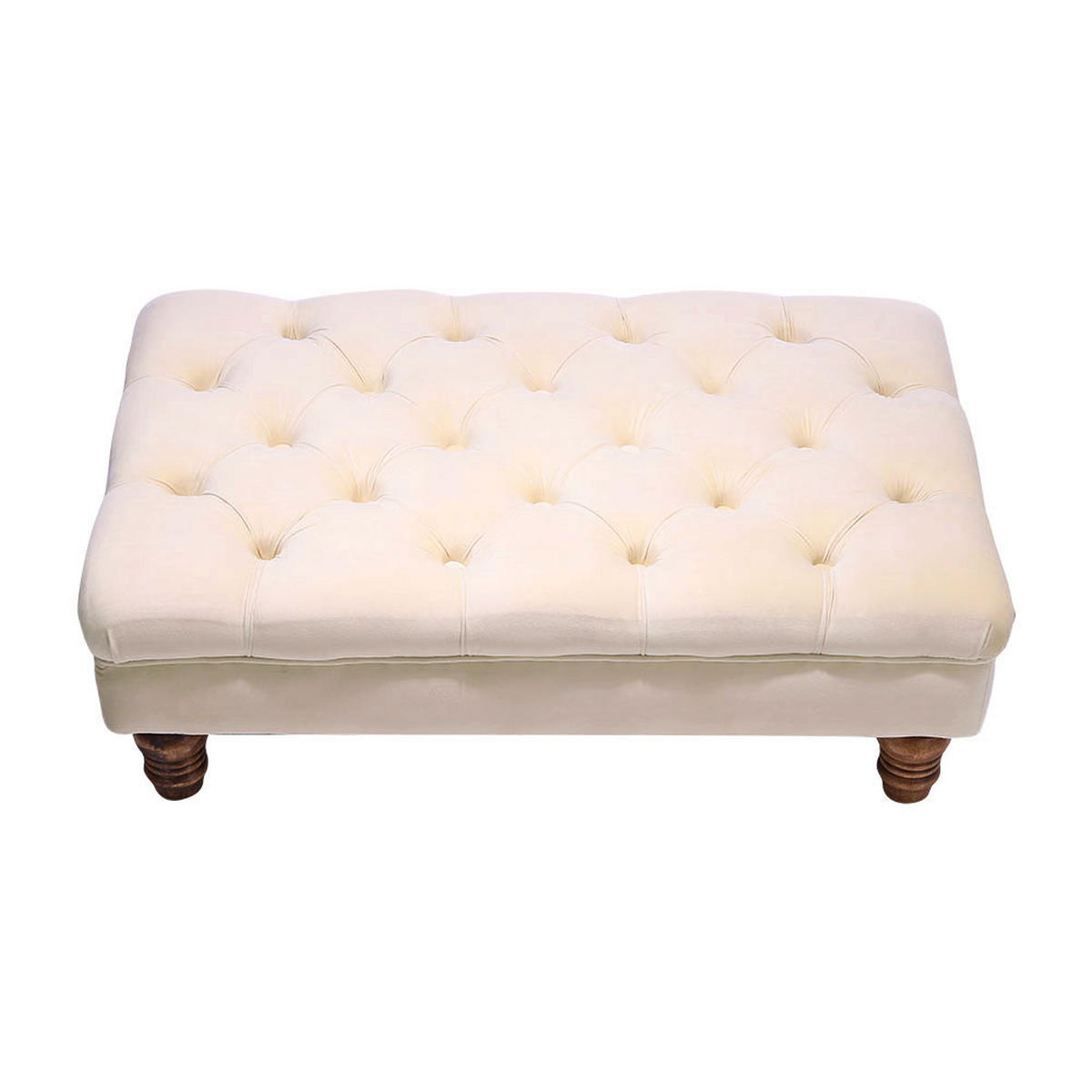POLSTERHOCKER 90/60/30 cm Knopfheftung Holzbeine Flanell Beige - Beige/Walnussfarben, Holz/Textil (90/30/60cm) - Livingandhome