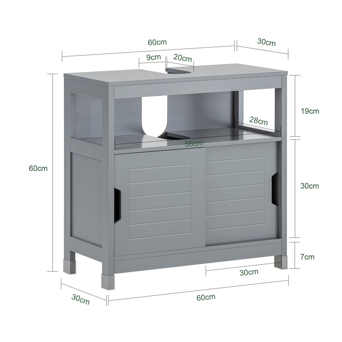 WASCHBECKENUNTERSCHRANK Grau - Grau, Holzwerkstoff (60/60/31cm) - SoBuy