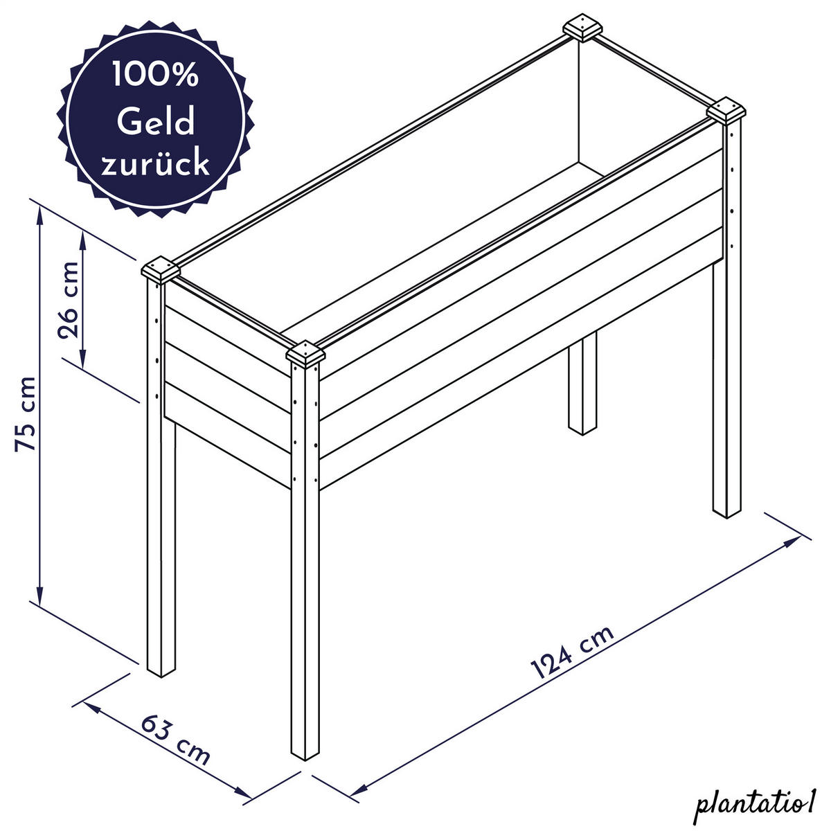 HOCHBEET aus Holz für Garten & Balkon, rechteckig mit Vlies-Folie - Weiß, Holz (124/75/63cm) - WONDERMAKE