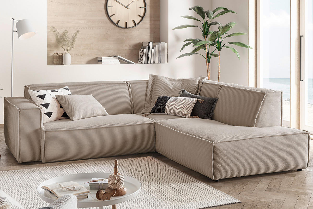 ECKSOFA SAMU Taupe Cord - Taupe/Schwarz, Textil (254/224cm) - KAWOLA