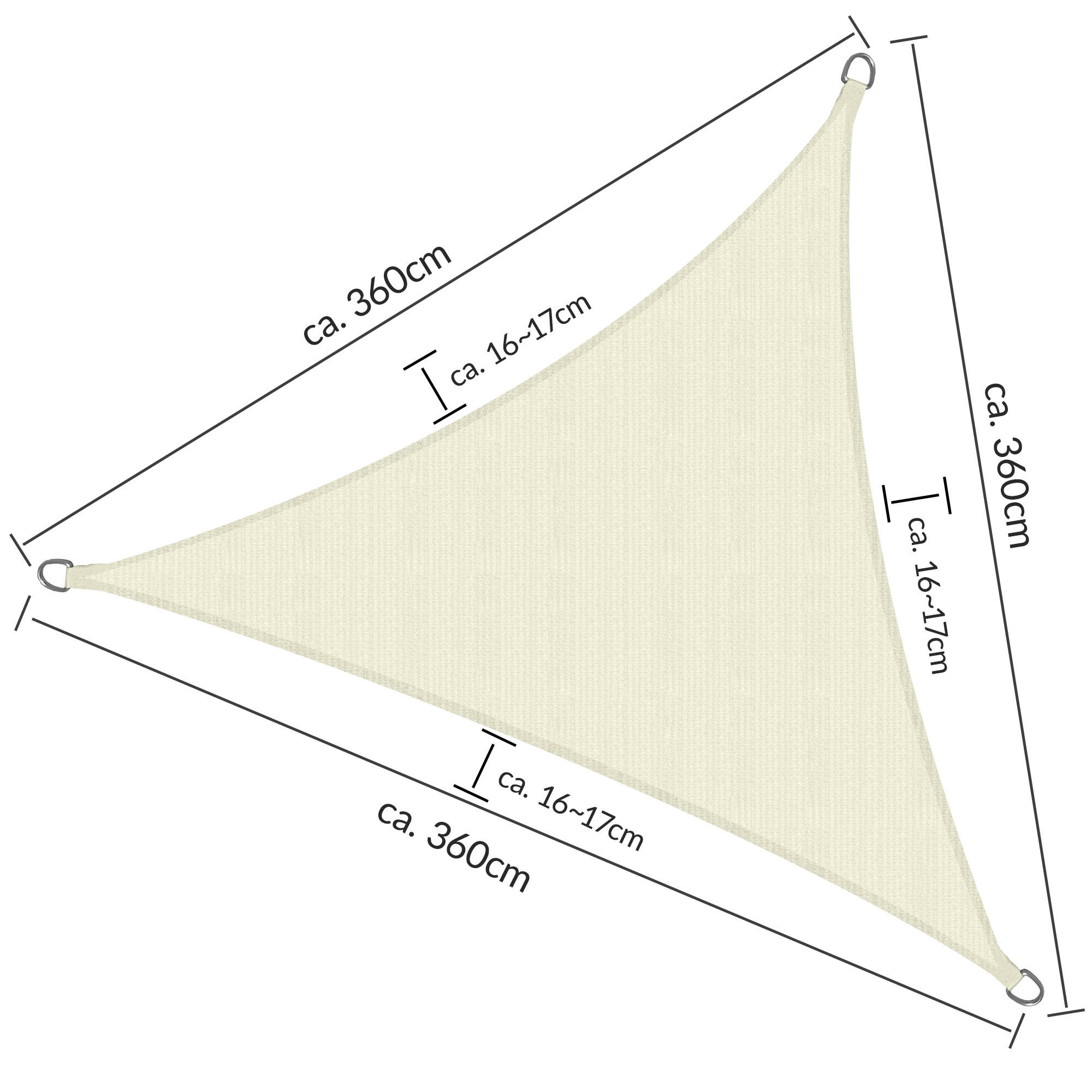 SONNENSEGEL SolVision HS9 360/360/360 cm dreieckig Creme HDPE - Creme, Kunststoff (360/360cm) - Sol Royal