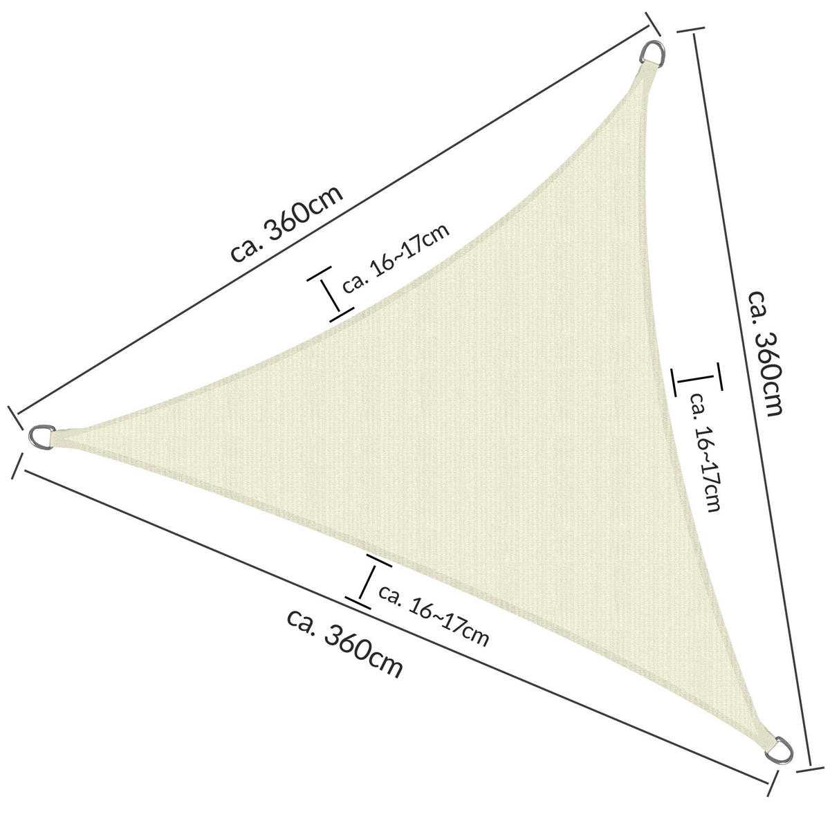 SONNENSEGEL SolVision HS9 360/360/360 cm dreieckig Creme HDPE - Creme, Kunststoff (360/360cm) - Sol Royal