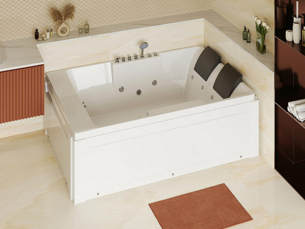 WHIRLPOOLBADEWANNE - 2 -Sitzer - Acryl - weiß - THALASSA - Weiß, Kunststoff (182/62/122cm) - Vente-Unique