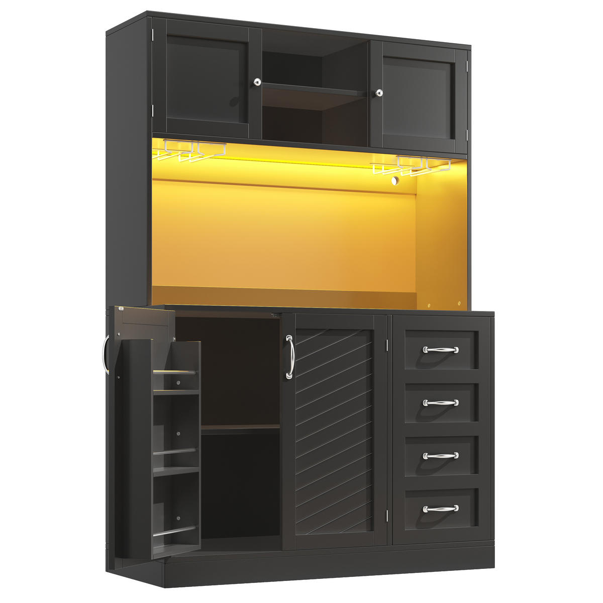 BUFFETSCHRANK 120/40/188 cm schwarz aus MDF mit LED-Beleuchtung - Schwarz, Holzwerkstoff (120/188/40cm) - OKWISH