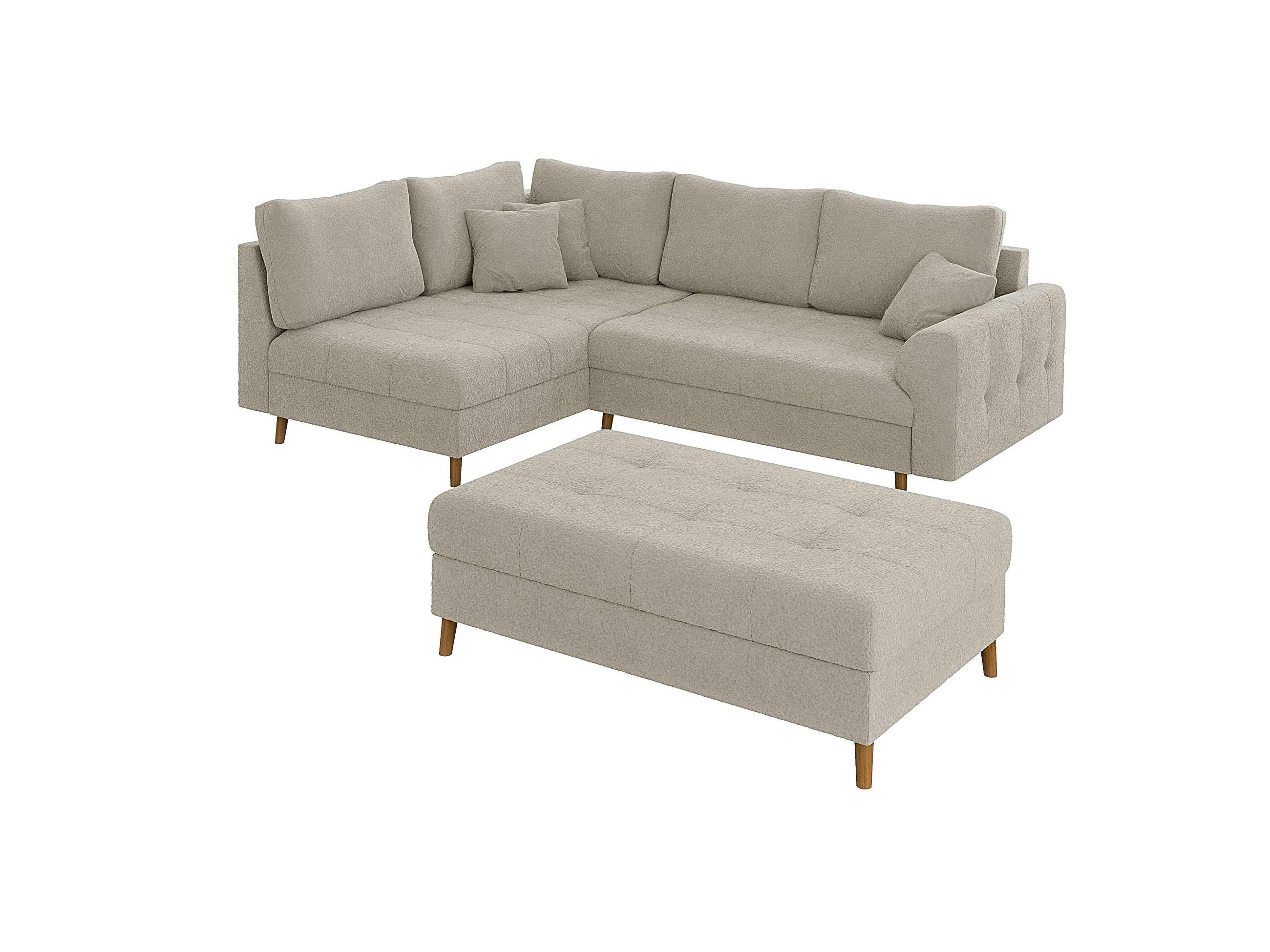 ECKSOFA inkl. Hocker Henrik Beige Boucle - Ottomane links - Beige/Braun, Holz/Textil (231/161cm) - S-Style Möbel