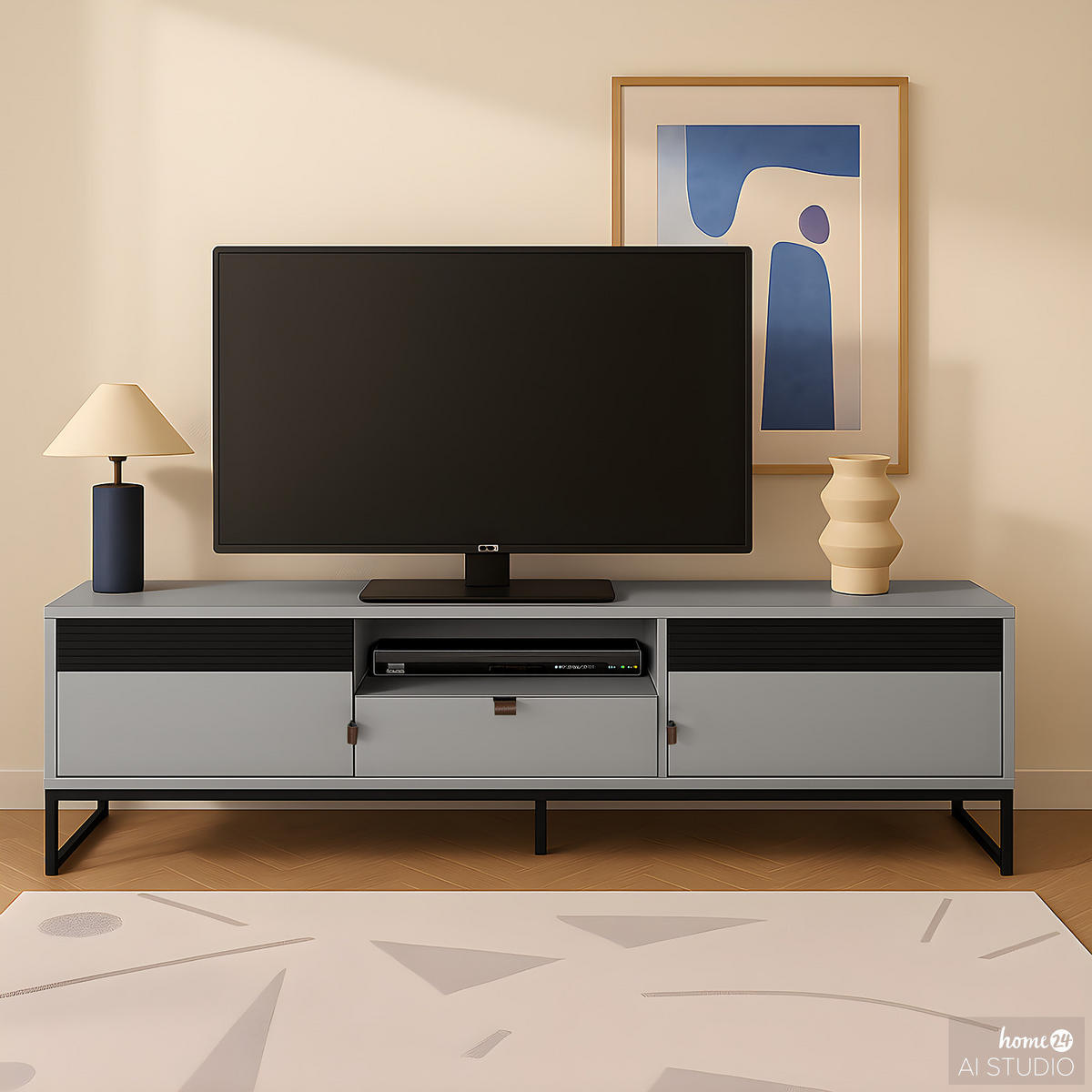 TV-LOWBOARD - Holzwerkstoff - Blaugrau/Schwarz, Holzwerkstoff/Kunststoff (160/55/40cm) - home24
