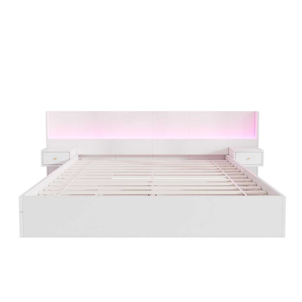 DOPPELBETT aus MDF 180x200 cm Weiß mit LED-Beleuchtung, USB-Anschlüssen, Steckdosen und Stauraum - Weiß, Holzwerkstoff (180/200cm) - IVMEU