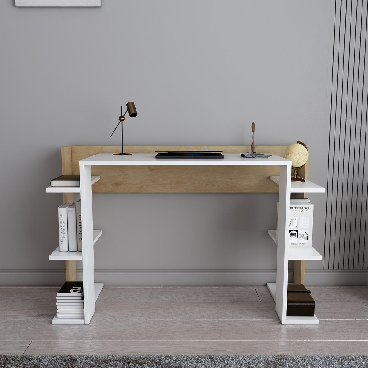 COMPUTERTISCH Cınar Weiss Eiche - Eichefarben/Weiß, Holzwerkstoff (122.6/45/77cm) - Decorotika