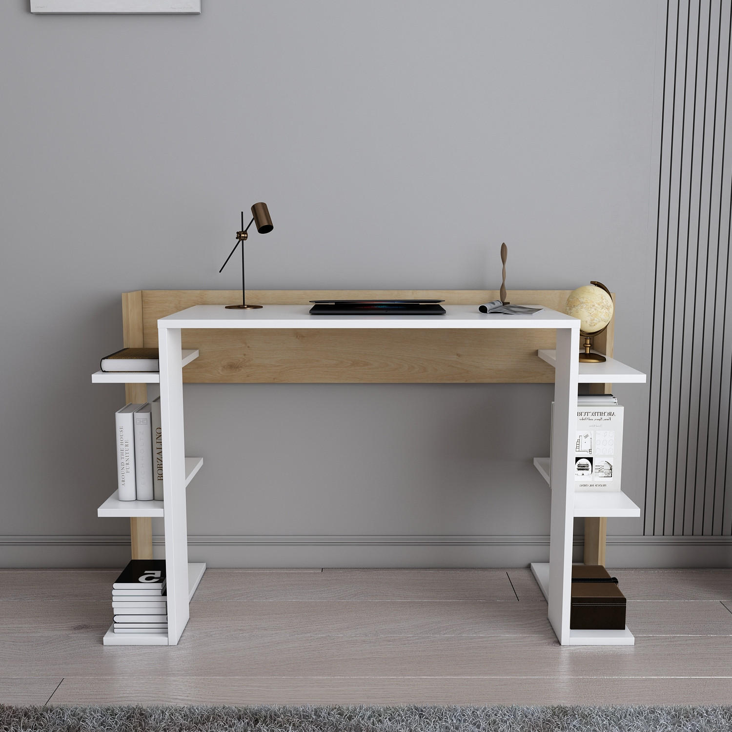 Thumbnail - Decorotika Computertisch, Eiche, Weiß, Holzwerkstoff, Holz Optik, Rechteckig, 45x77x122.6 cm, Arbeitszimmer, Schreibtisc...