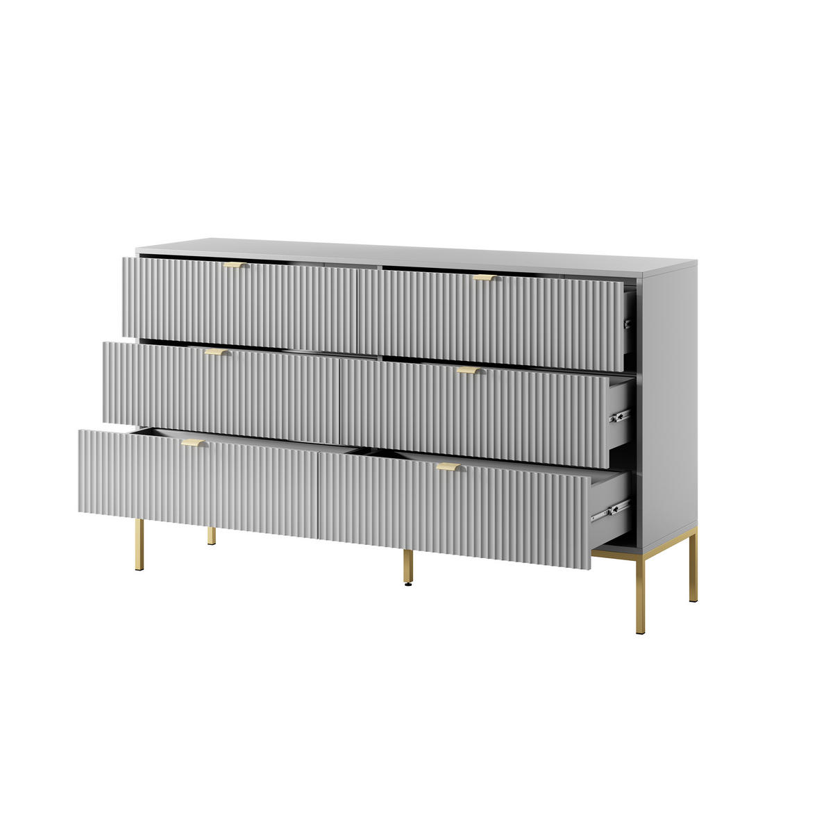 SIDEBOARD STELLARE 154/91/39 cm mit 6 Schubladen Grau - Goldfarben/Grau, Holzwerkstoff (154/91/39cm) - MASSENO