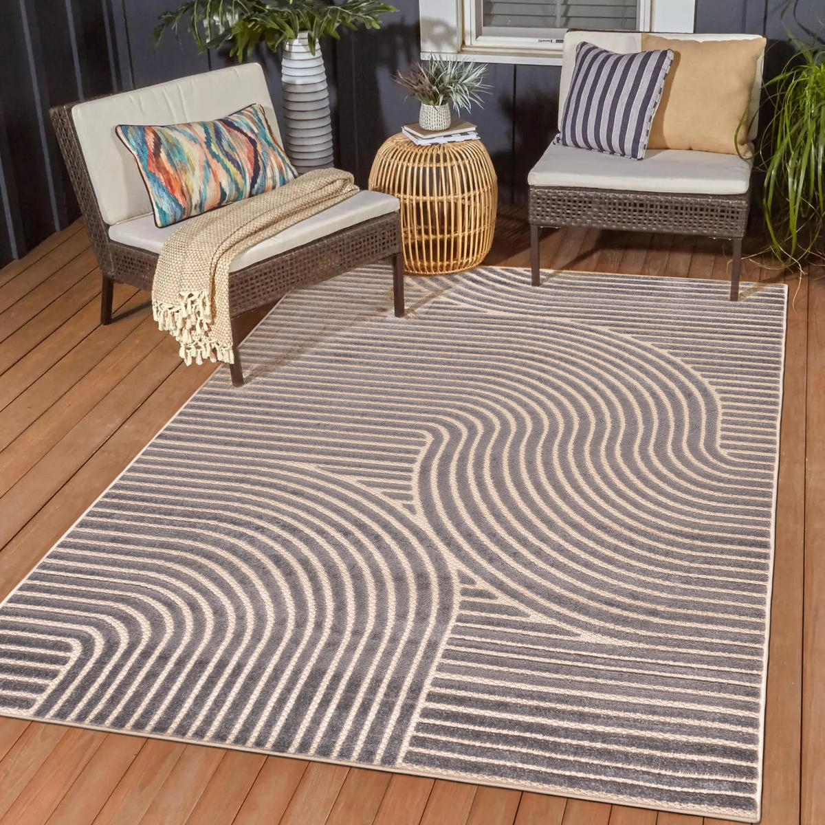 KOBEREC sivý geometrický - 200 x 300 cm - sivá/béžová, textil (200/300cm) - Mazovia