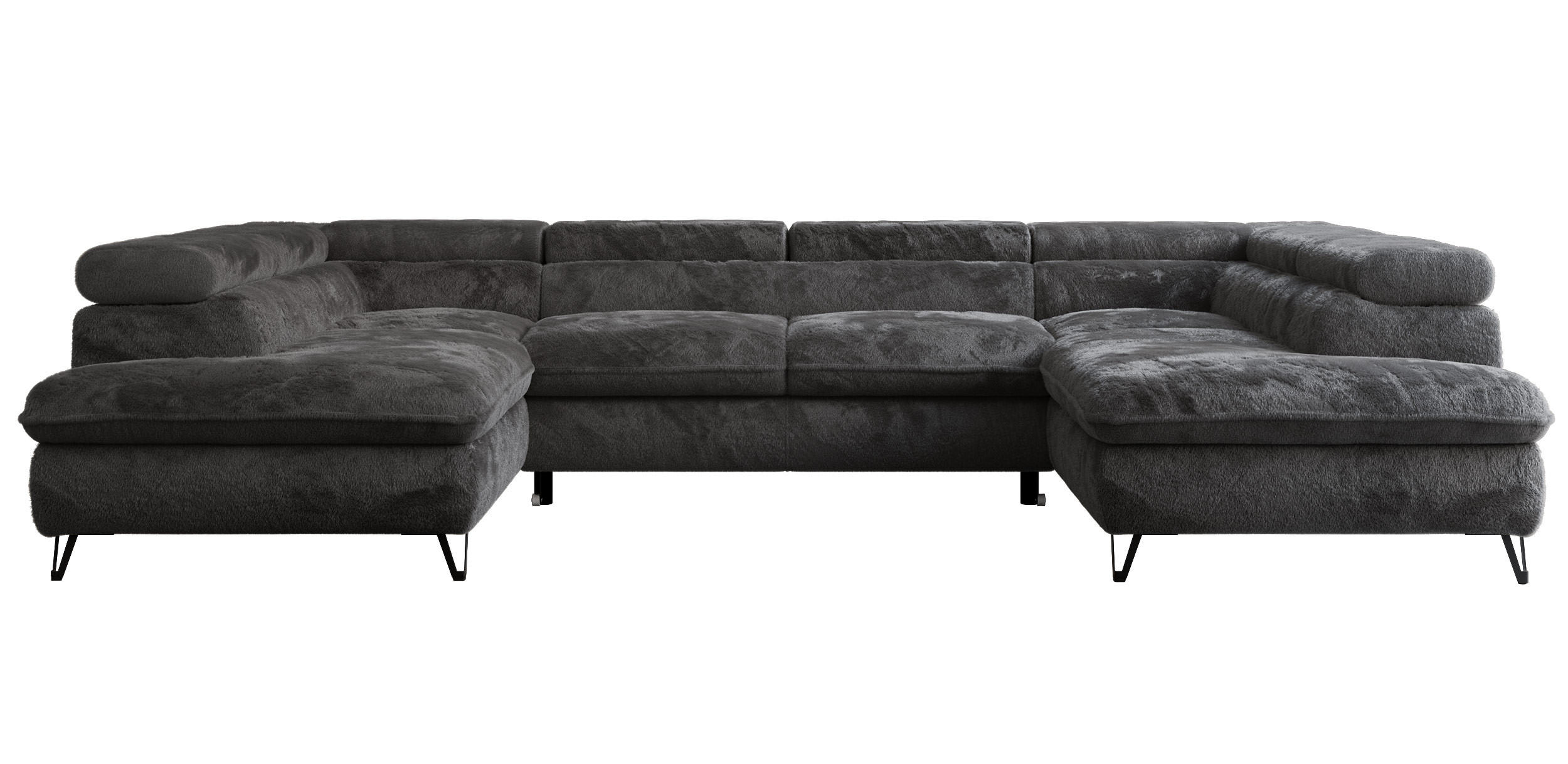 WOHNLANDSCHAFT PEDRO U Plüsch Anthrazit - Anthrazit/Schwarz, Textil/Metall (346/76/208cm) - MKS