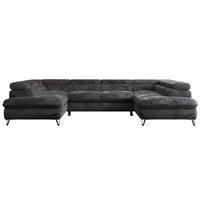 WOHNLANDSCHAFT PEDRO U Plüsch Anthrazit - Anthrazit/Schwarz, Textil/Metall (346/76/208cm) - MKS