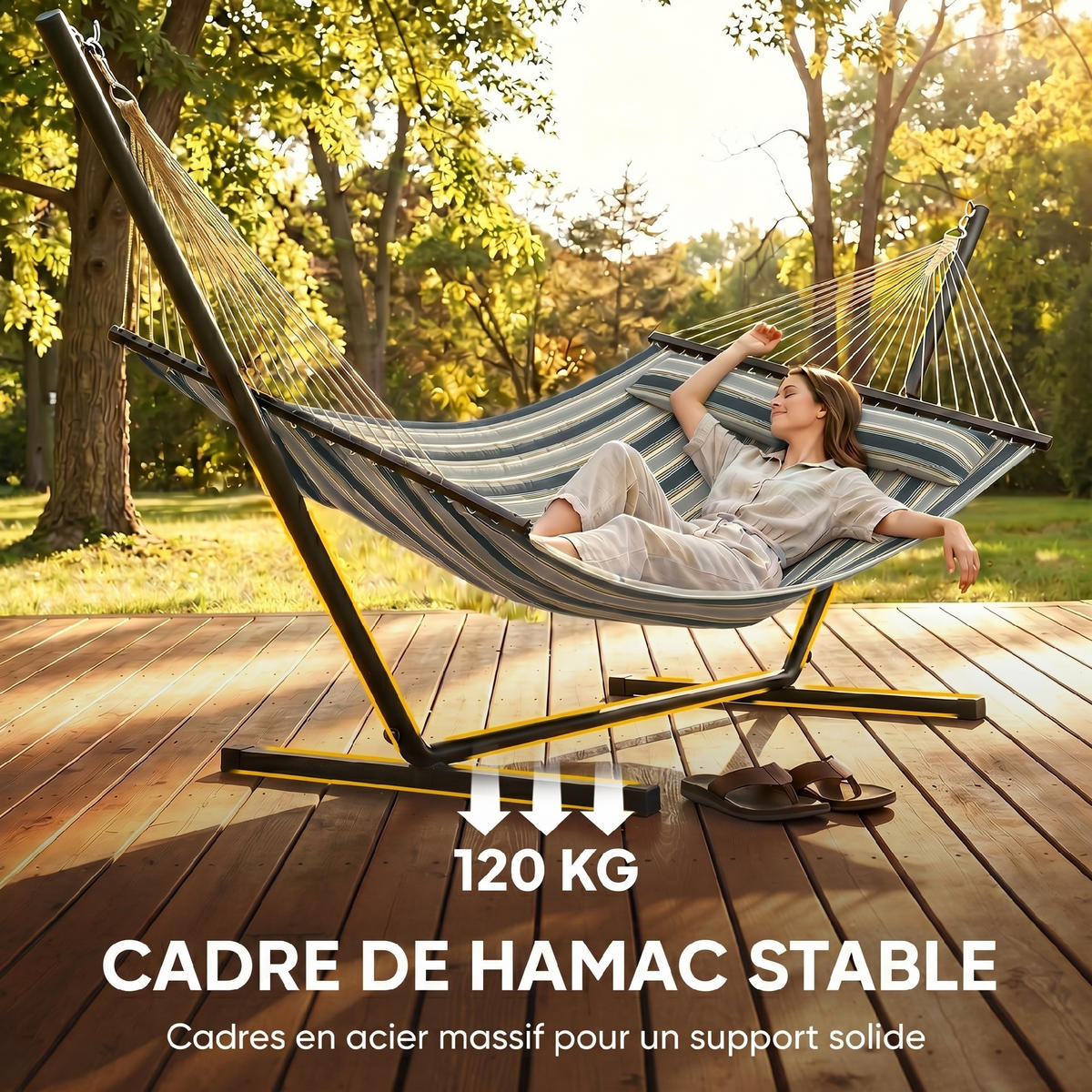 HÄNGEMATTE mit Gestell DE-13691 mit abnehmbarem Kissen Grün - Grün, Metall (94/115/353cm) - ComfortXL