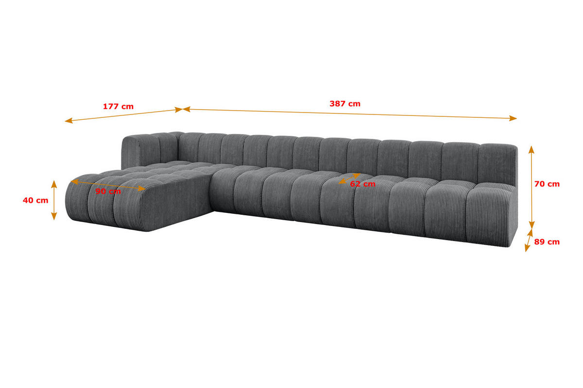 ECKSOFA modulares Sofa Darnel-L3 - 387x177x70 cm Dunkelgrau - Dunkelgrau, Holzwerkstoff/Textil (387/177cm) - ALTDECOR