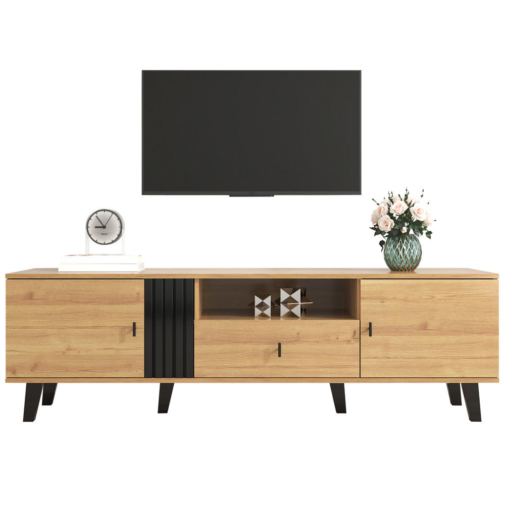 TV-SCHRANK 170cm Modern Holz & Schwarz Design Schubladen Stauraum - Braun, Holz (47/20.5/76.5cm) - FLIEKS